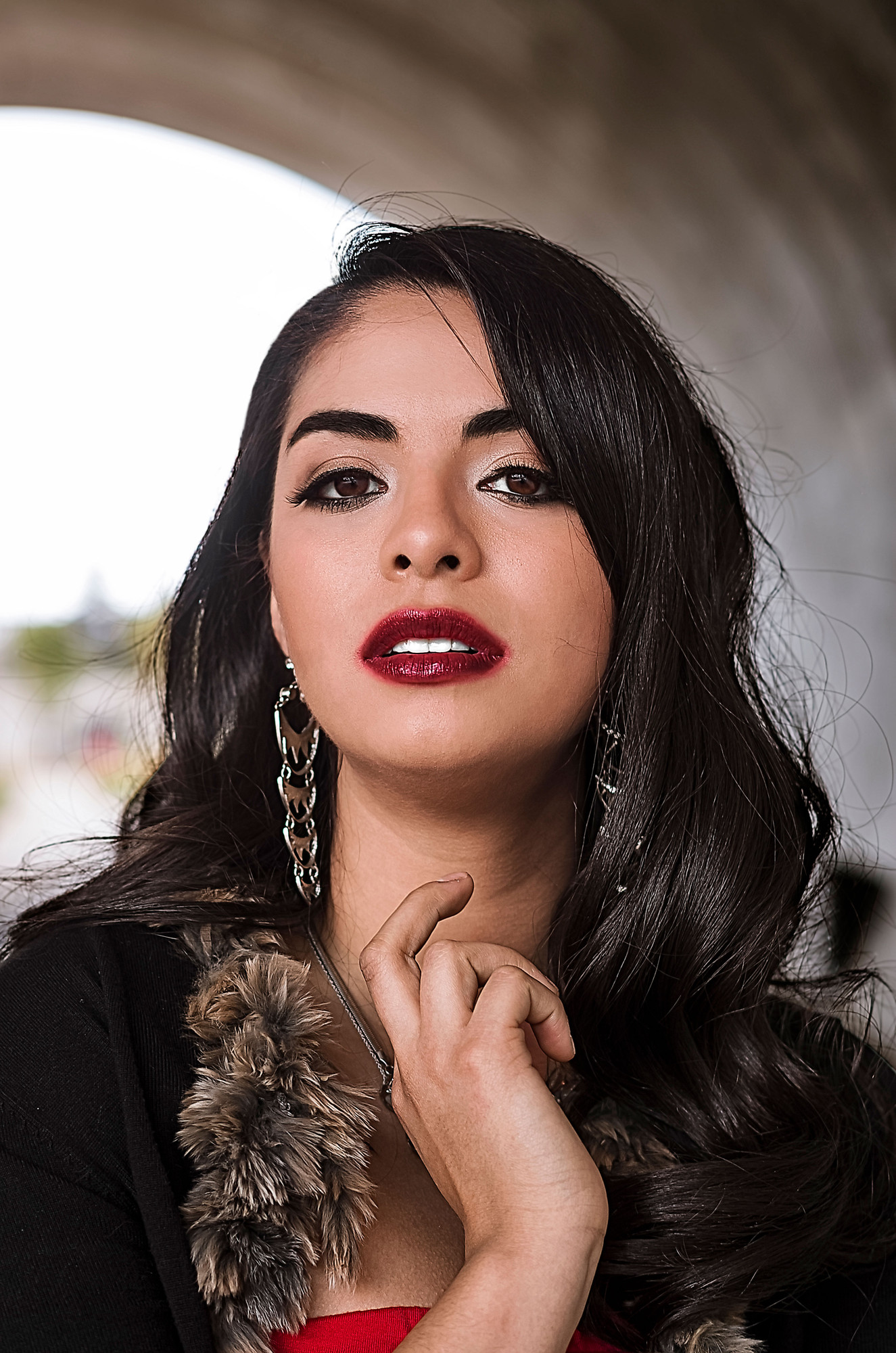 Beauty frame after retouching, with digital makeup and lip colour enhancement applied